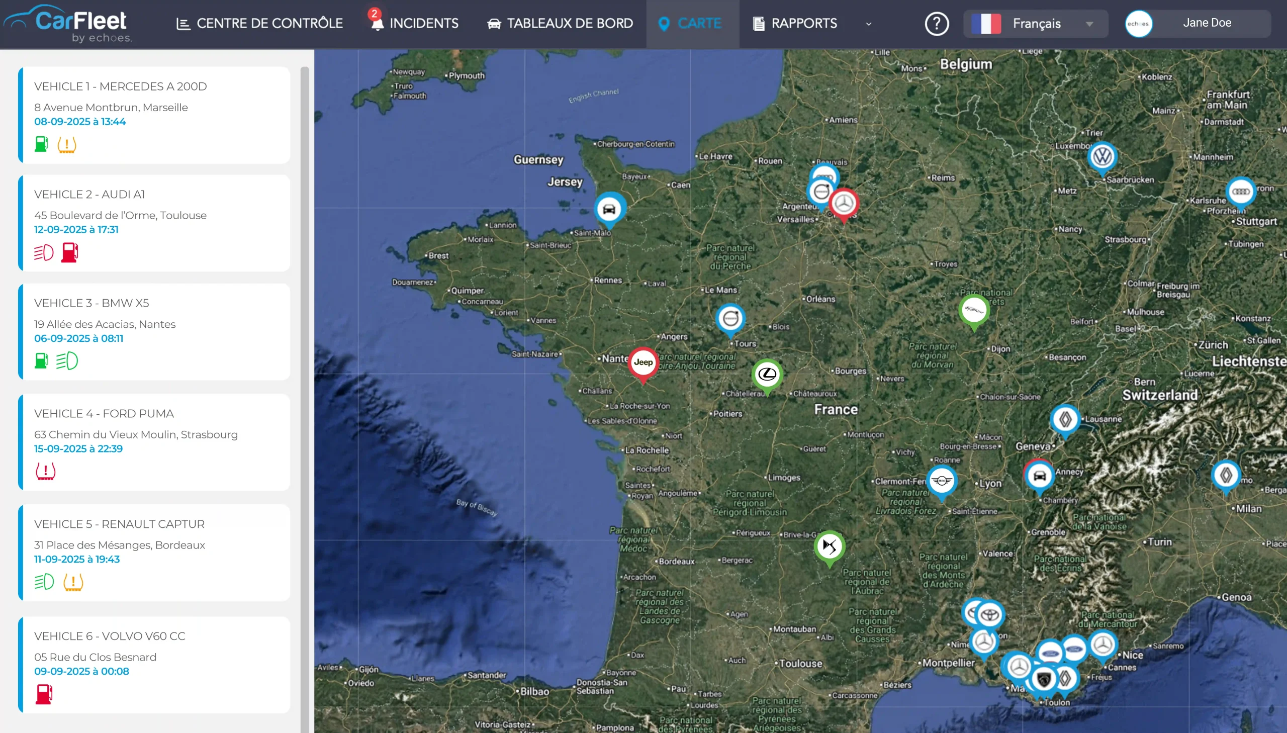CarLocate — carte temps réel de la flotte